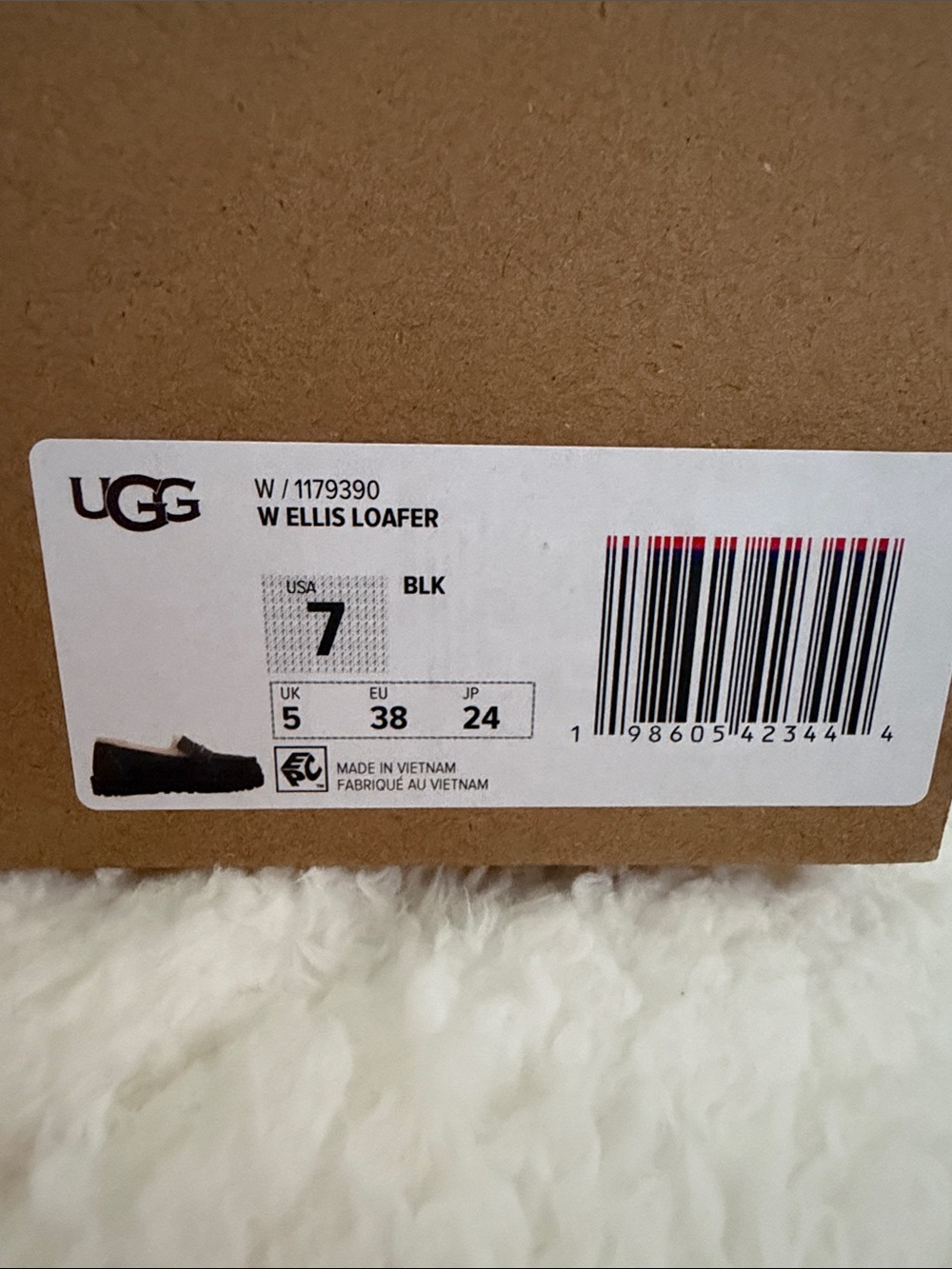UGG Women’s Black Wool Slip-On Loafer with Brown Fur Trim